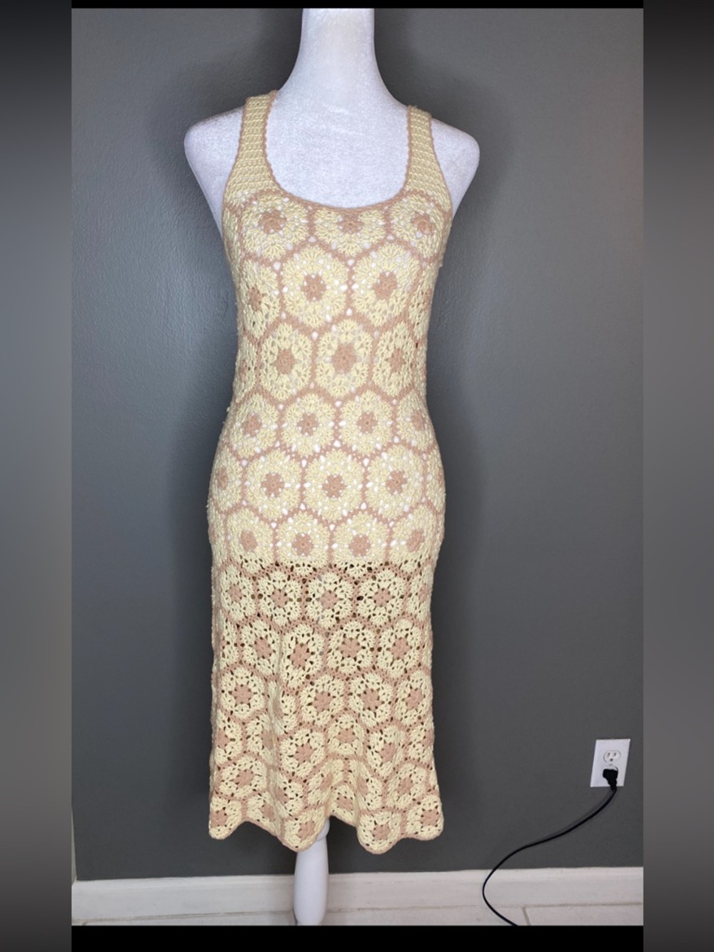 CURRENT/ELLIOTT 100% Cotton Hand Crochet Hexagon Granny Square Tank Dress - S